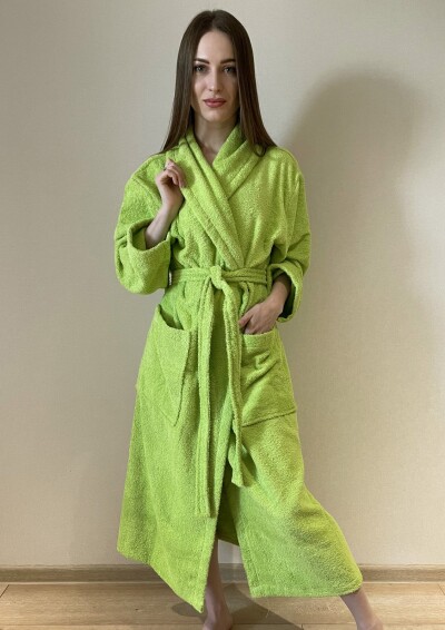 Халат махровий - М, довжина 120 см. "Салатовий"