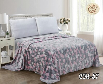 Флісовий плед "Сердечки на сірому фоні" 160х210 см.