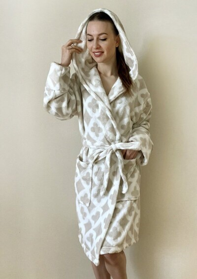 Халат флісовий з капюшоном - М, довжина 100 см. "Орнамент"