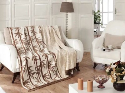 Плед бавовняний Sarar Battaniye 200х240см. "№16023" Бамбук Бежевий.