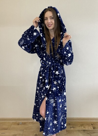 Халат флісовий з капюшоном - XL, довжина 125 см. "Космос"