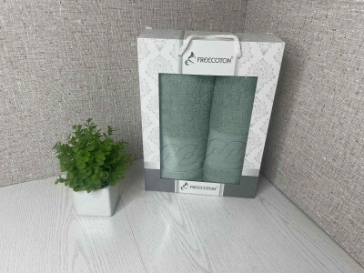 Набір махрових рушників 2 шт "FREECOTON Хвиля" (хакі) 