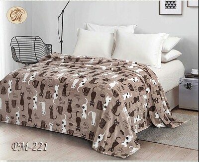 Флісовий плед "Коти на коричневому фоні" 160х210 см.