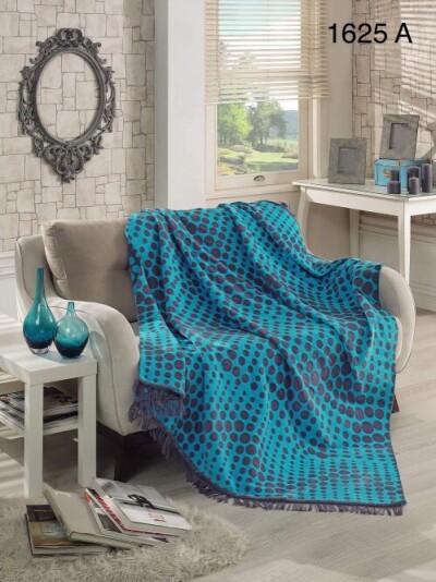 Плед бавовняний Sarar Battaniye 200х240см. "№1625А" Горох на блакитному. 
