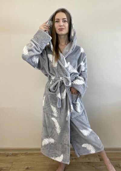 Халат флісовий з капюшоном - XL, довжина 125 см. "Перо"