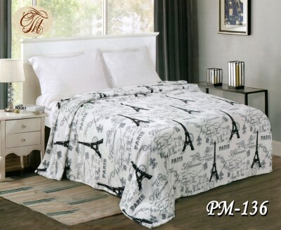 Флісовий плед "Париж на білому фоні" 160х210 см.