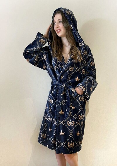 Халат флісовий з капюшоном - М 11, довжина 120 см. "Золота корона"