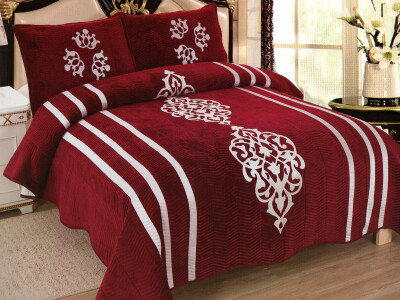 Покривало велюрове "Бордовий" 230х250см. + наволочки 50х70см. 2 шт.