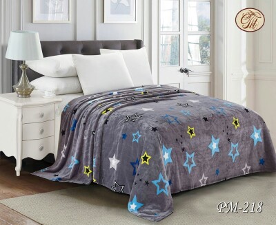 Флісовий плед "Зірки великі на сірому тлі" 200х220 см.
