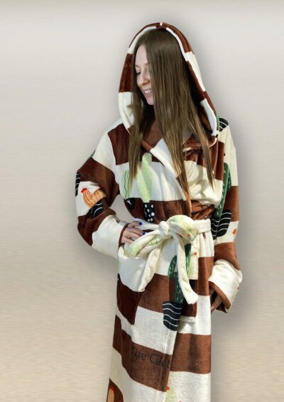 Халат флісовий з капюшоном - ХL, довжина 100 см. "Кактус"