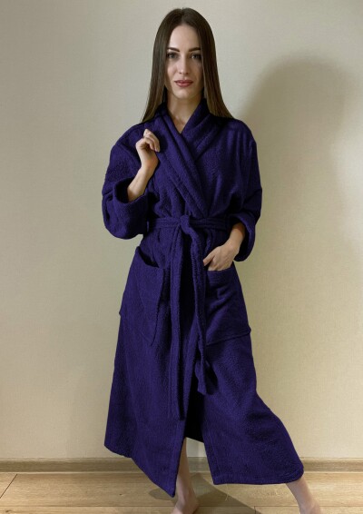 Халат махровий - L, довжина 120 см. "Темно-синій"