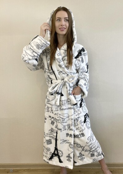 Халат флісовий з капюшоном - XL, довжина 125 см. "Париж"