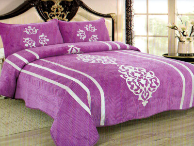 Покривало велюрове "Бузковий" 230х250см. + наволочки 50х70см. 2 шт.