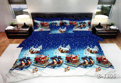 Постільна білизна двоспальна "Санта на санях" В-1306