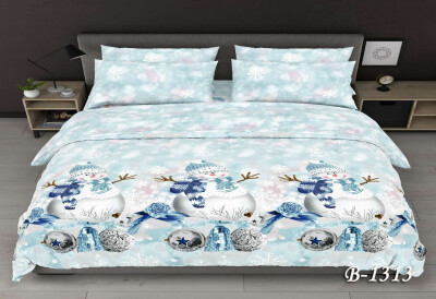 Постельное белье полуторное "Снеговик в шапочке" В-1313