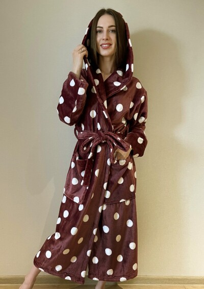 Халат флісовий - XL, довжина 120 см. "Горошок"